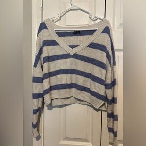 wild fable Blue & Cream Striped V-Neck Sweater